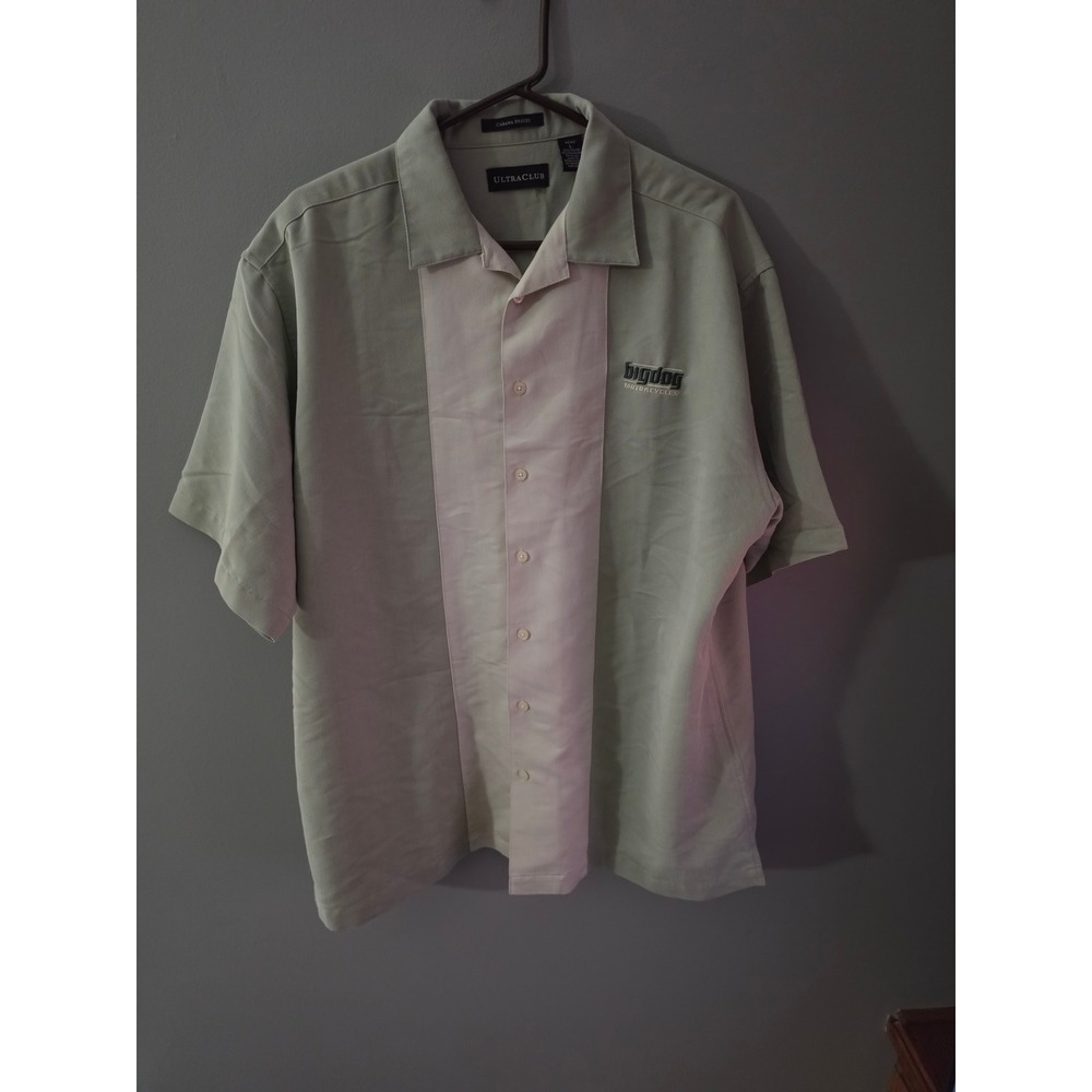 UltraClub Big Dog Motorcycles Cabana Breeze Bowling Shirt Mens Large Sage Green